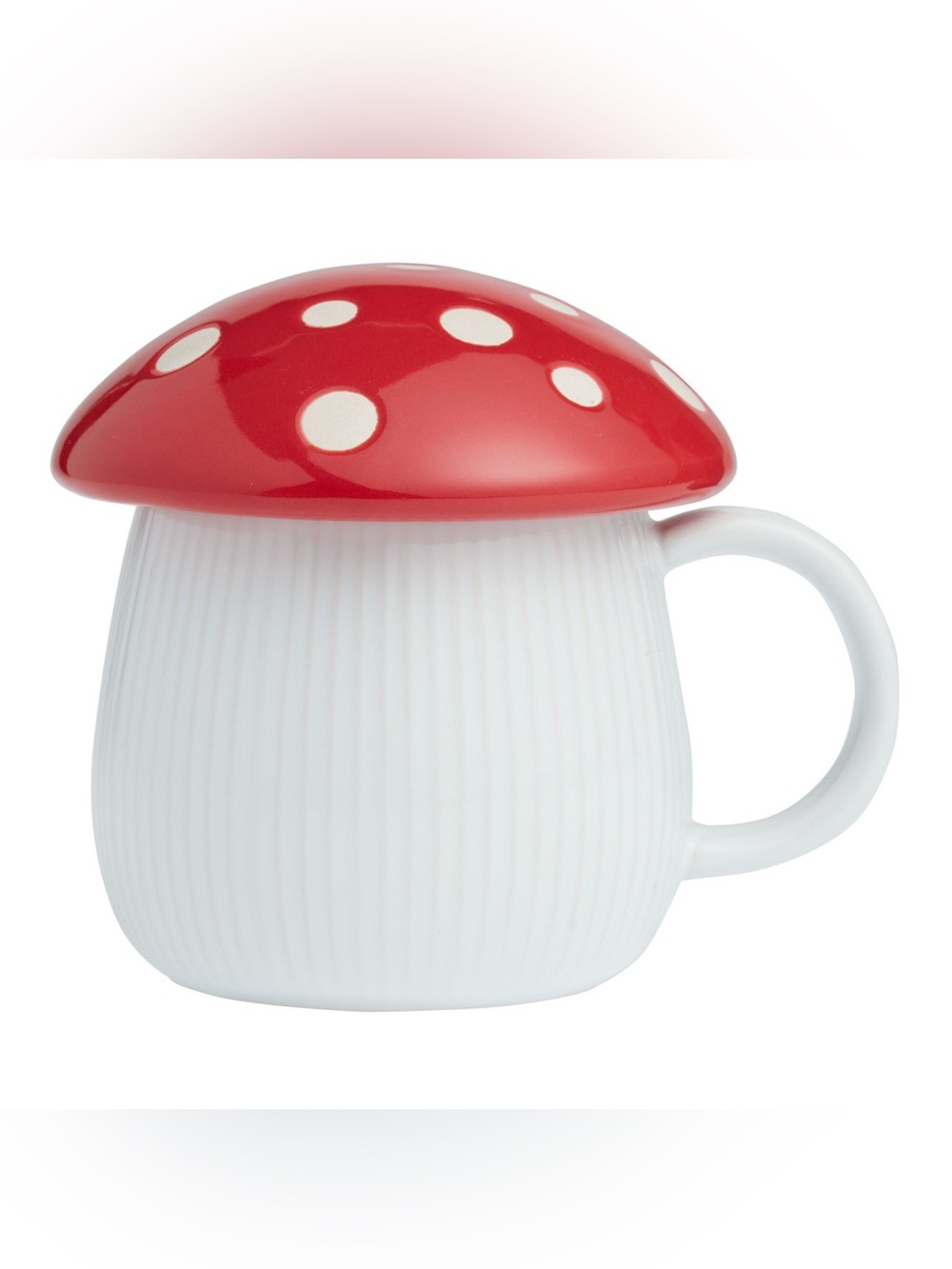 Red Mushroom Lidded Ceramic Mug 10oz Red White Polka Dot Coffee Tea Cup NEW - Picture 4 of 4